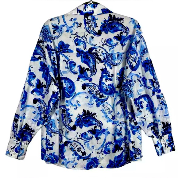 Zara Blue Floral Paisley Poplin Button Front Shirt | Long  Sleeves | Small | New - Picture 5 of 14